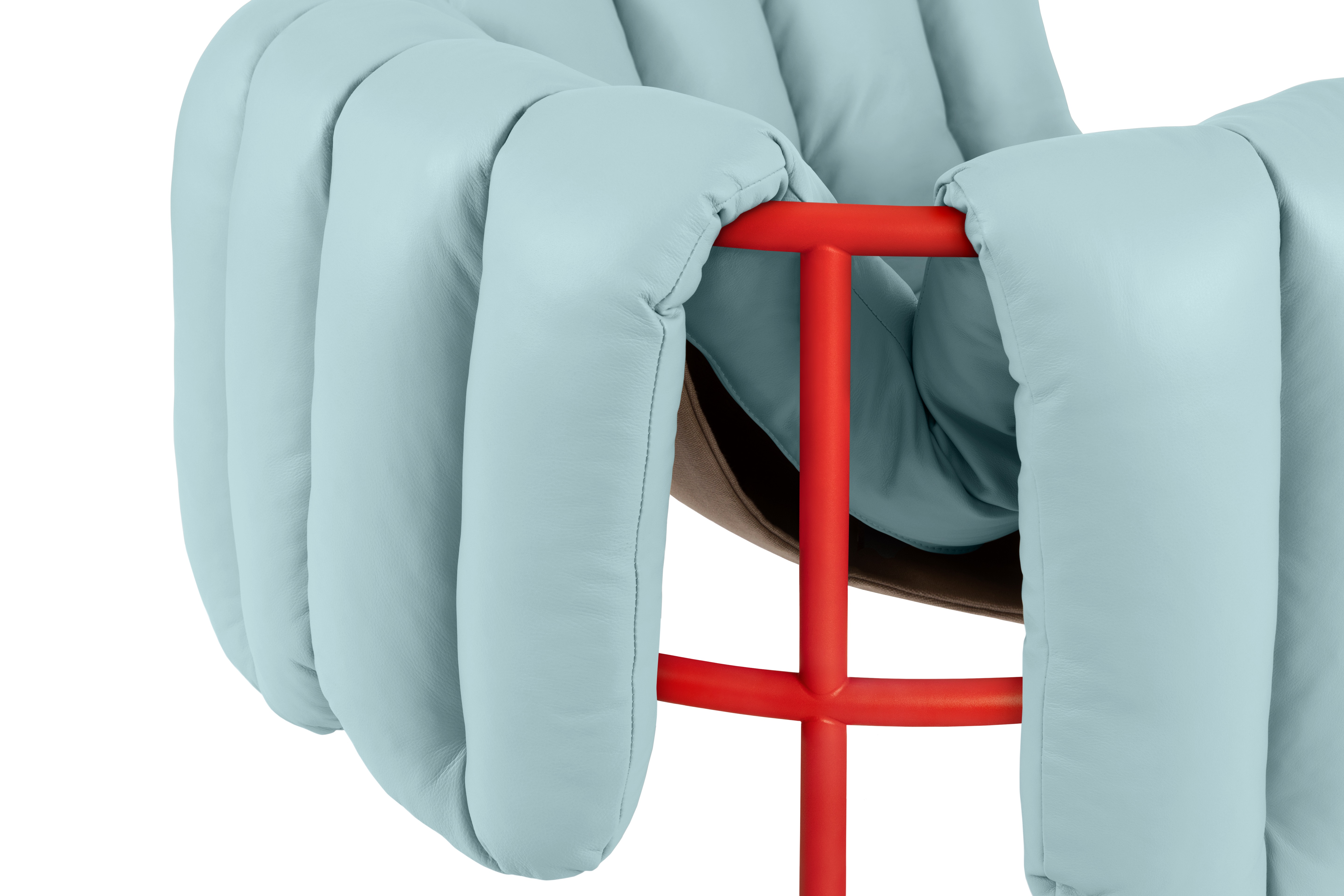 Puffy Lounge Chair, Light Blue Leather / Traffic Red, Art. no. 20478 (image 2)