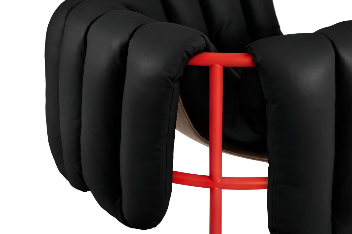 Puffy Lounge Chair, Black Leather / Traffic Red, Art. no. 20490 (image 2)