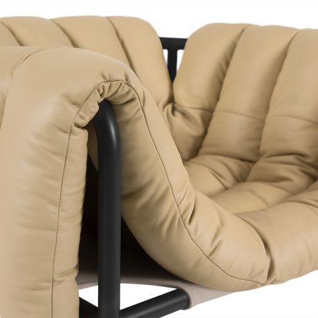 Puffy Lounge Chair, Sand Leather / Black Grey
