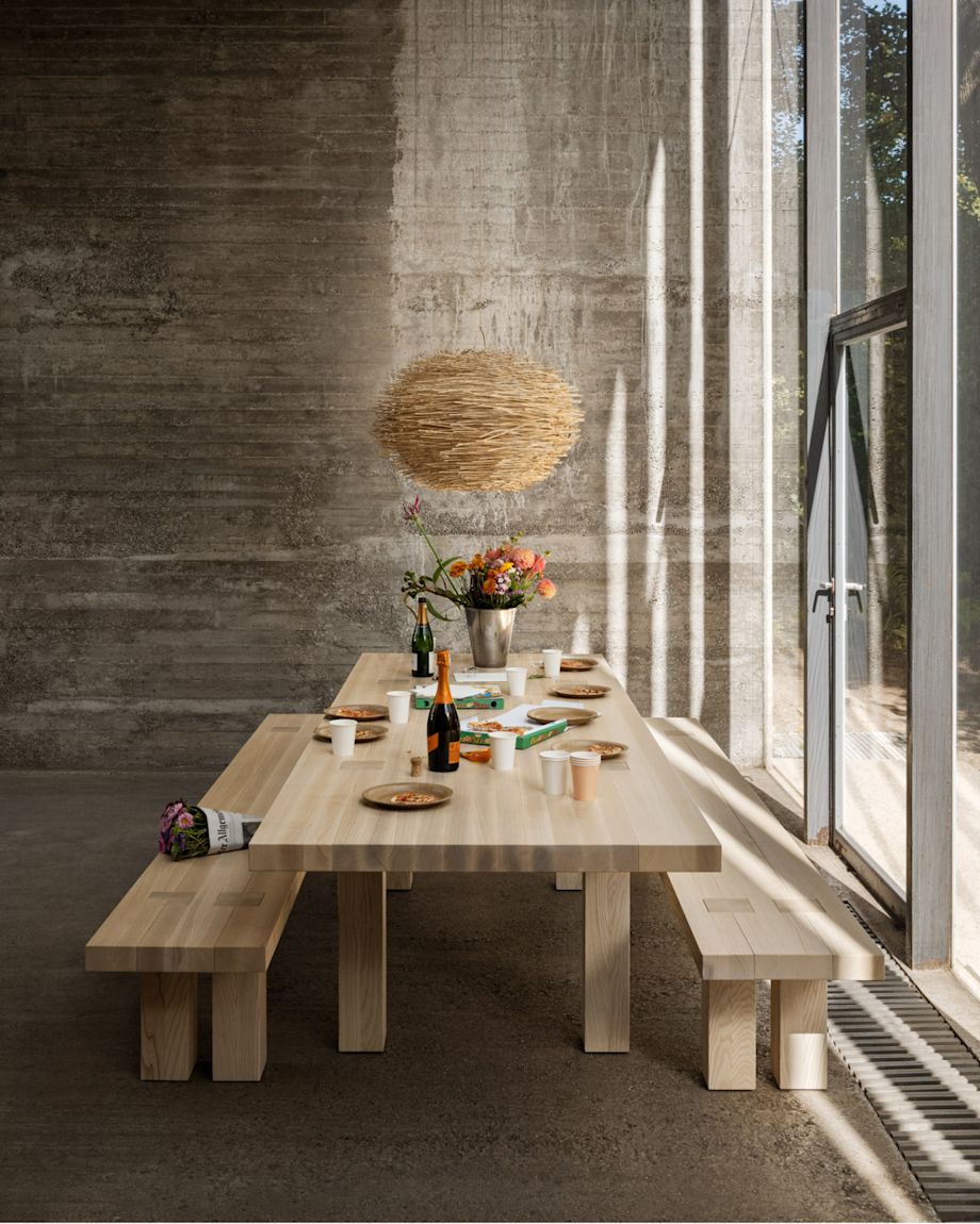 Hem - A dining scene featuring a Max Table + Benches Set.