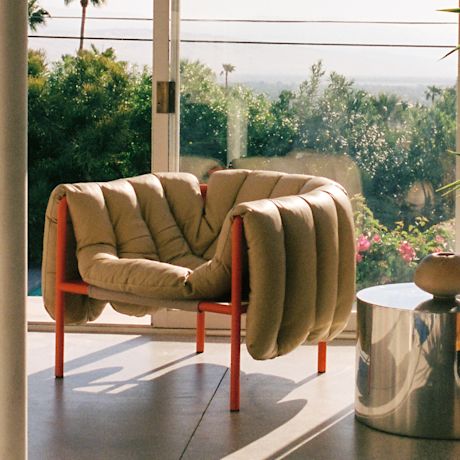 Puffy Lounge Chair, Sand Leather / Traffic Red