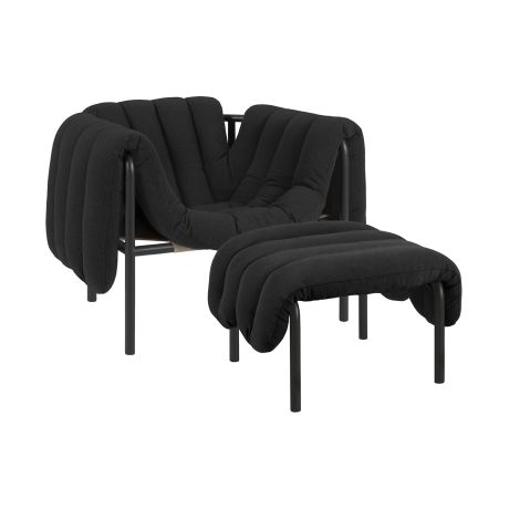 Puffy Lounge Chair + Ottoman, Anthracite / Black Grey