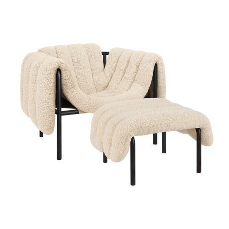 Puffy Lounge Chair + Ottoman, Eggshell / Black Grey (UK)