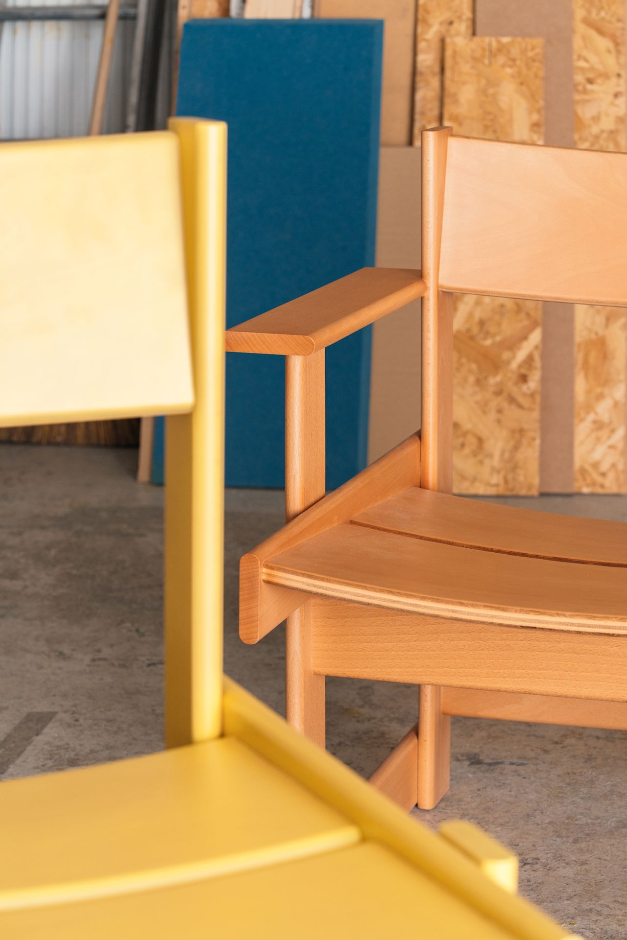 An editorial image from behind the scenes of making Bullnose Chair and Bullnose Lounge Chair by designer Marco Campardo.