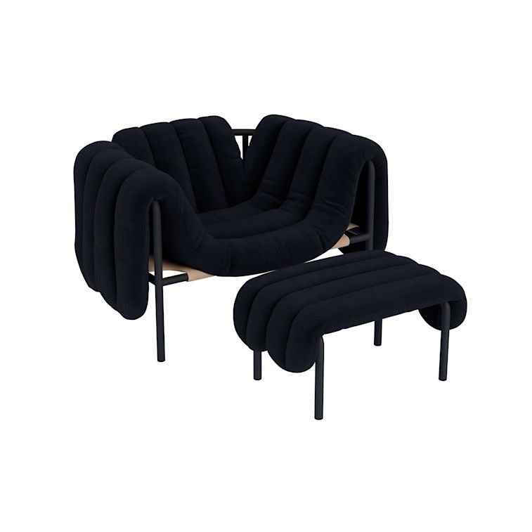 Puffy Lounge Chair + Ottoman, Velluto Coex VL30 / Black Grey (UK), Art. no. 32042 (image 1)