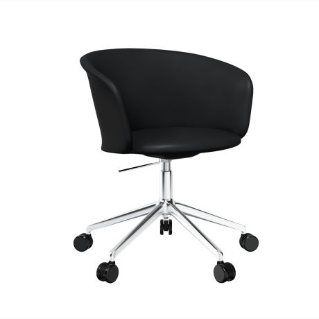 Kendo Swivel Chair 5-star Castors, Black Leather / Polished (UK)