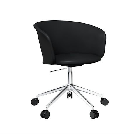 Kendo Swivel Chair 5-star Castors, Black Leather / Polished