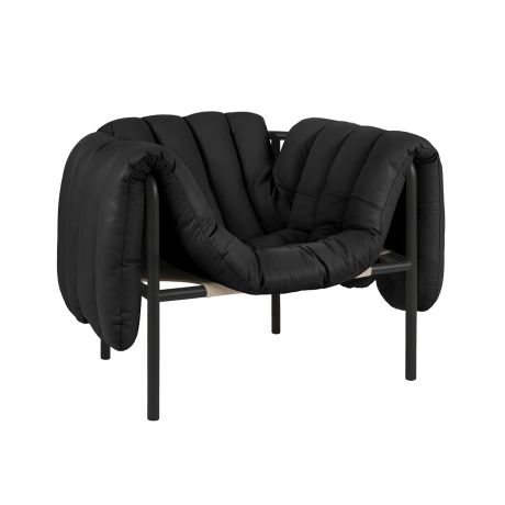 Puffy Lounge Chair, Black Leather / Black Grey