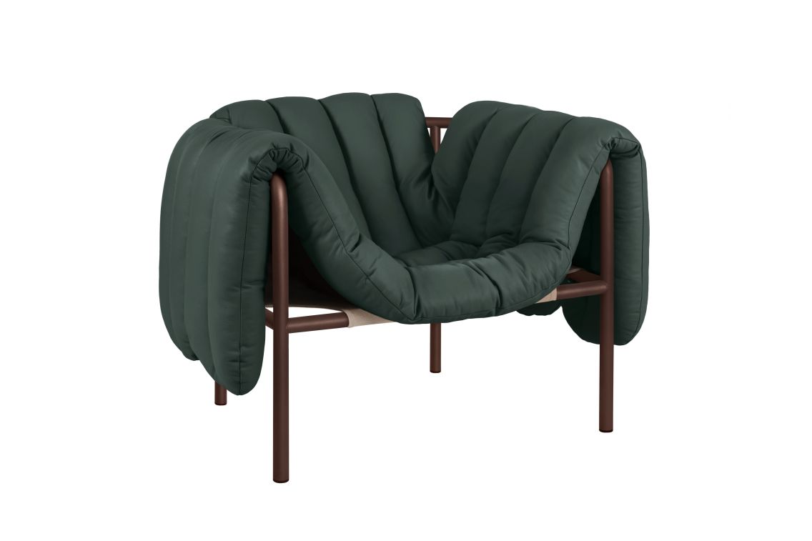 Puffy Lounge Chair, Dark Green Leather / Chocolate Brown, Art. no. 20488 (image 1)