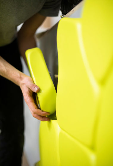 An editorial image from behind the scenes of making the Hem Yellow Counter.