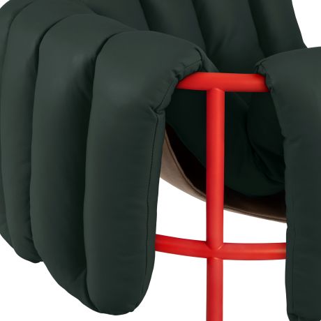 Puffy Lounge Chair, Dark Green Leather / Traffic Red
