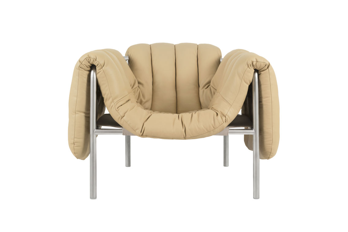 Puffy Lounge Chair, Sand Leather / Stainless, Art. no. 20193 (image 1)