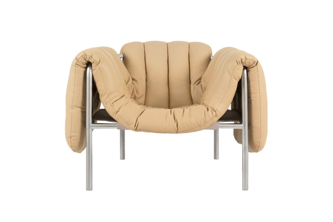 Puffy Lounge Chair, Sand Leather / Stainless, Art. no. 20193 (image 2)