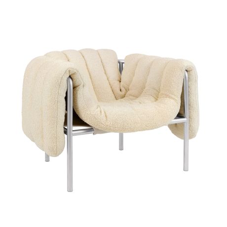 Puffy Lounge Chair, Eggshell / Stainless