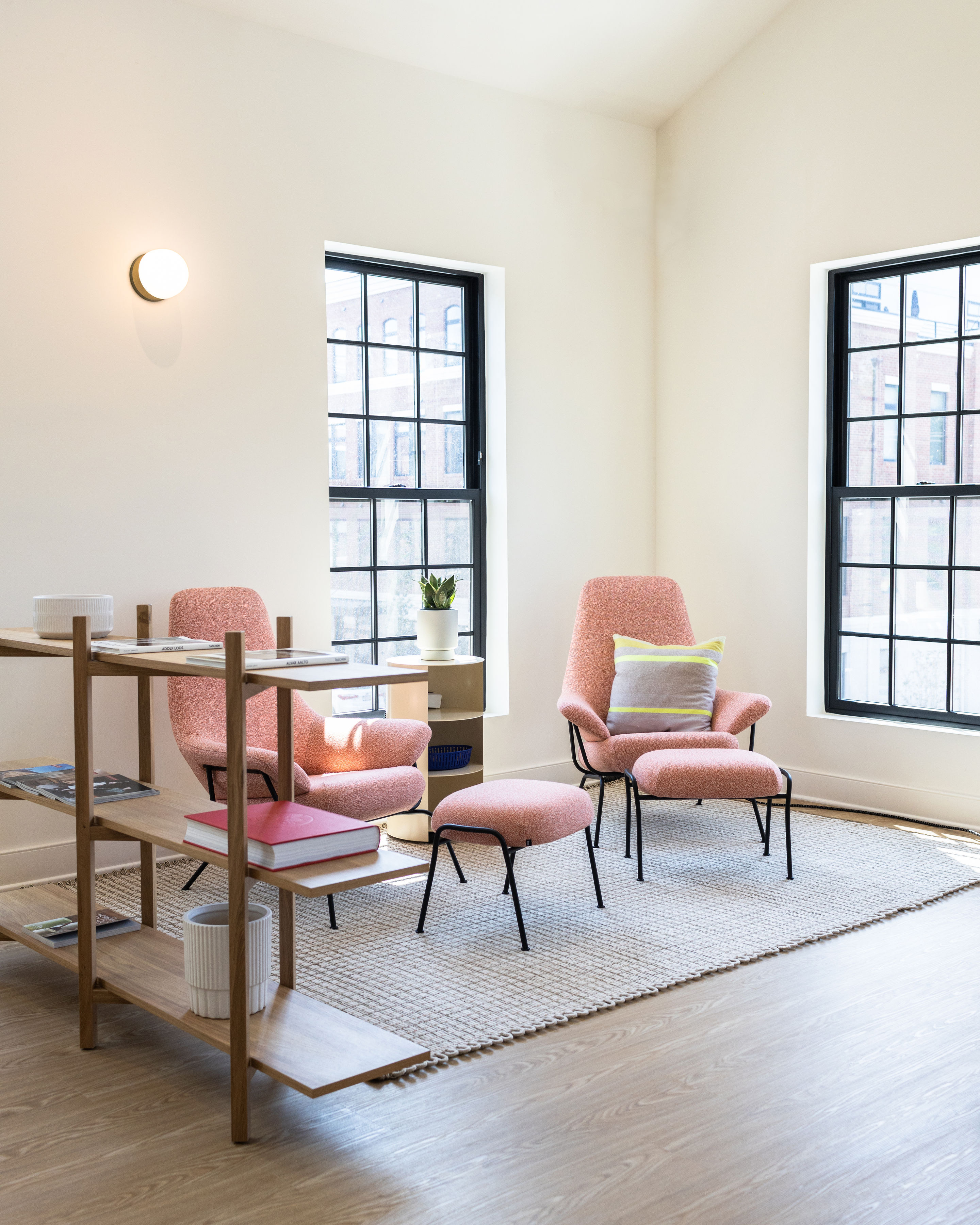 [Hai Lounge Chairs + Ottomans](/furniture/chairs-and-stools/hai/20098), [Rope Rug](/rugs/rope/30102), [Zig Zag Low Shelf](/furniture/shelving-and-storage/zig-zag/14142), and [Hide Pedestal](/furniture/shelving-and-storage/hide/30032) at Collective, Virgina, USA. Photography [Angela Newton Roy](https://www.angelanewtonroy.com/)