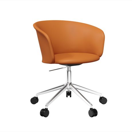 Kendo Swivel Chair 5-star Castors, Cognac Leather / Polished (UK)