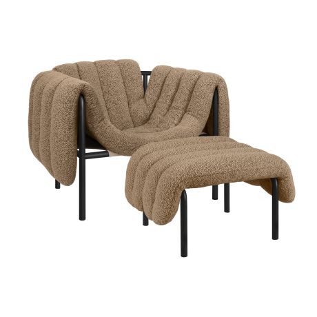 Puffy Lounge Chair + Ottoman, Sawdust / Black Grey