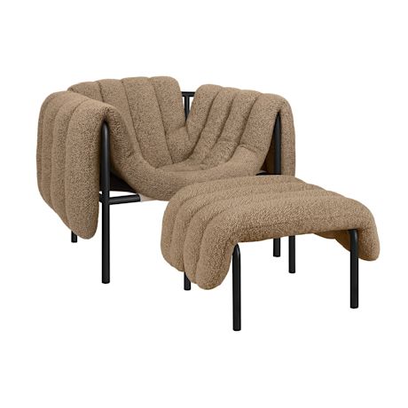 Puffy Lounge Chair + Ottoman, Sawdust / Black Grey