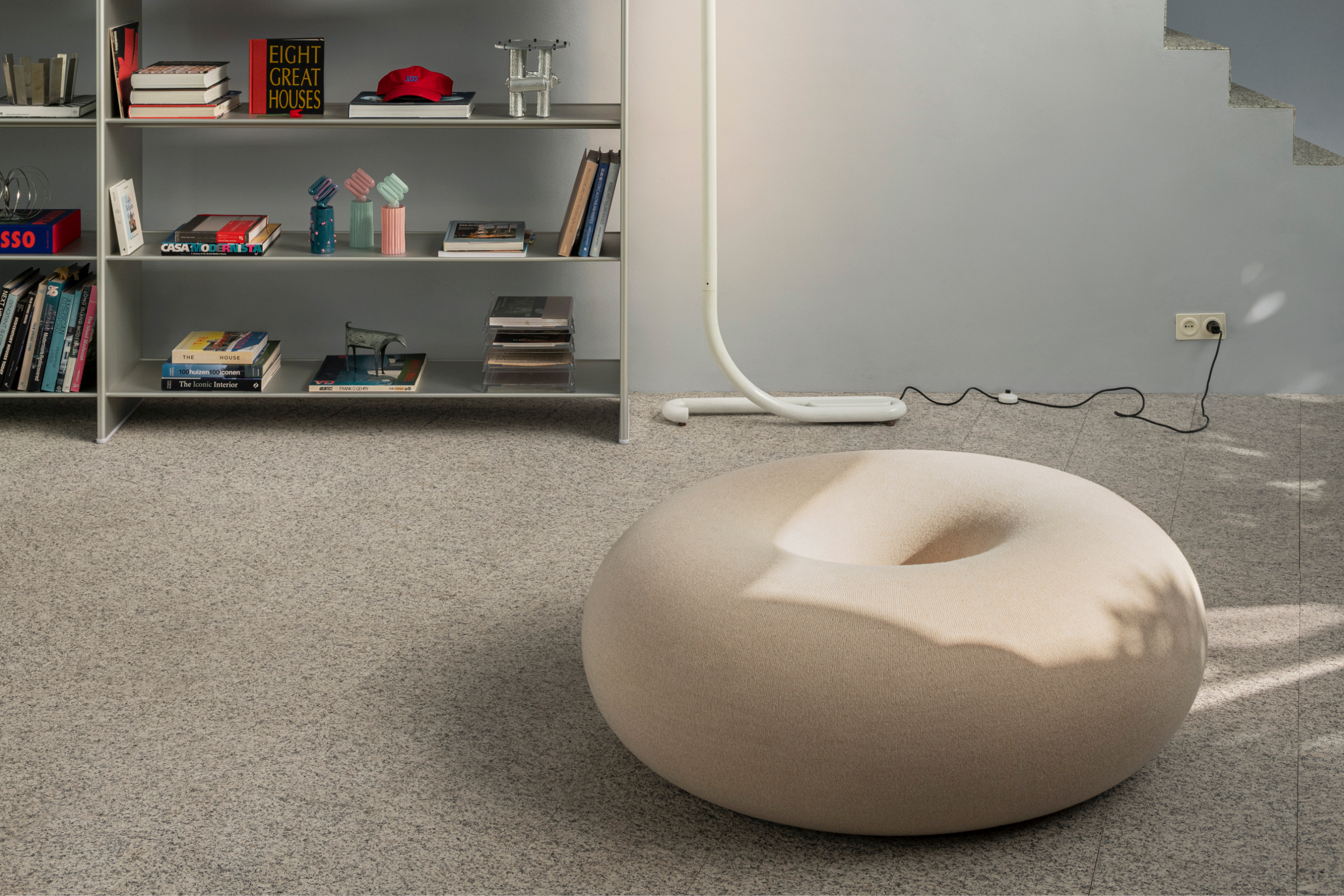 A lifestyle image featuring Boa Pouf Oatmeal.