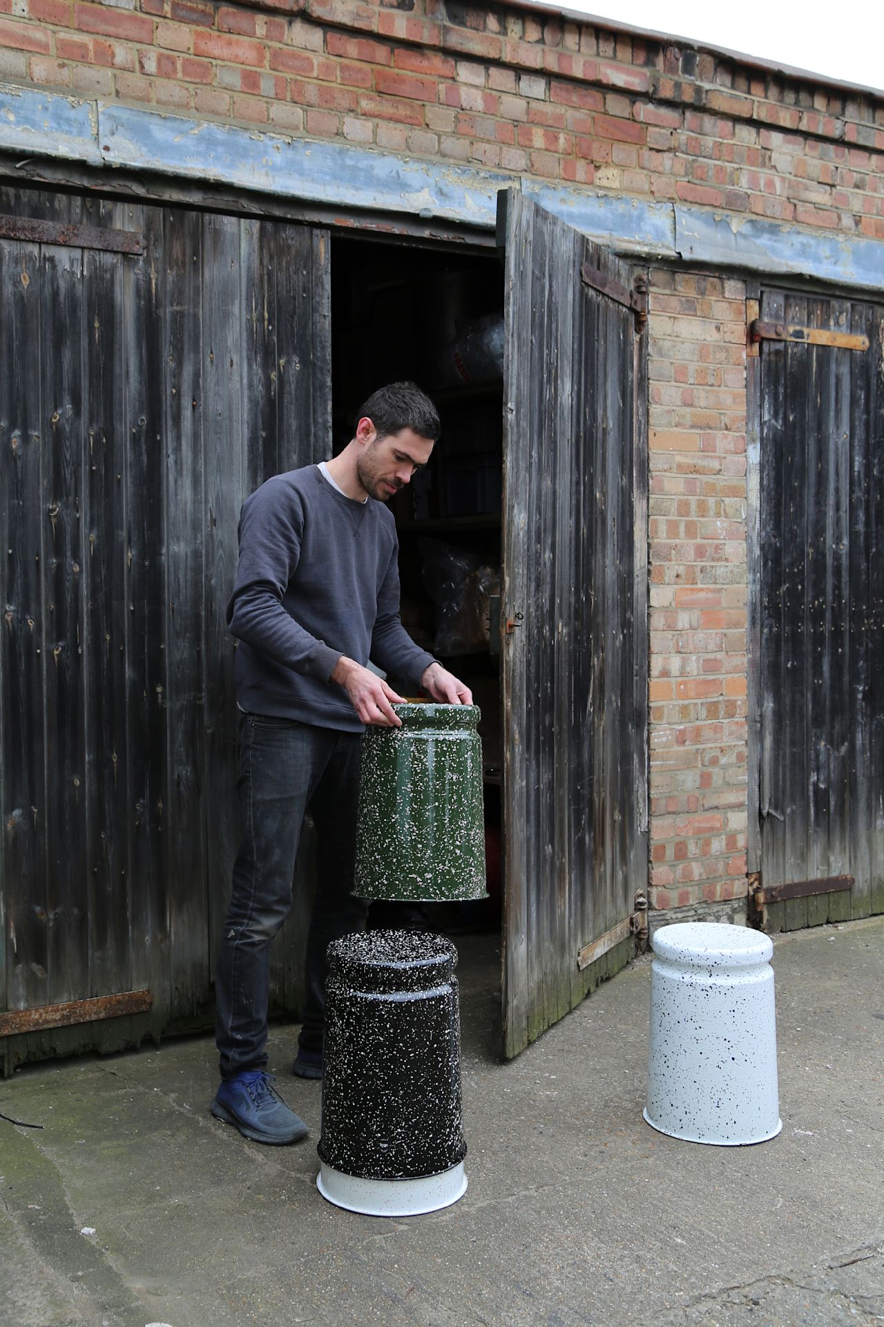 An editorial image from behind the scenes of making Last Stool Splatter featuring Max Lamb.