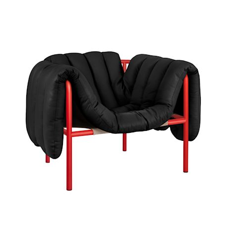 Puffy Lounge Chair, Black Leather / Traffic Red