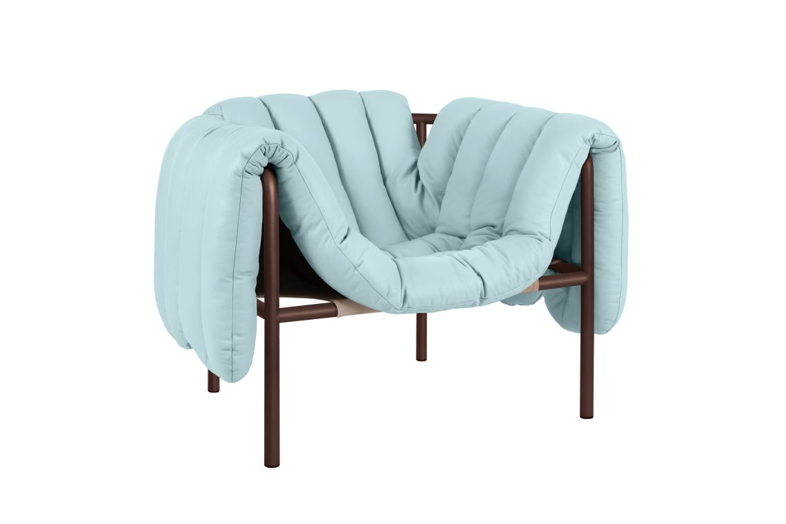 Puffy Lounge Chair, Light Blue Leather / Chocolate Brown, Art. no. 20481 (image 1)