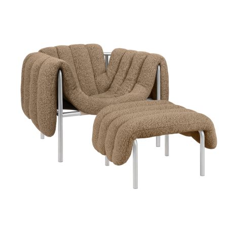 Puffy Lounge Chair + Ottoman, Sawdust / Stainless (UK)