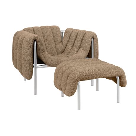 Puffy Lounge Chair + Ottoman, Sawdust / Stainless (UK)