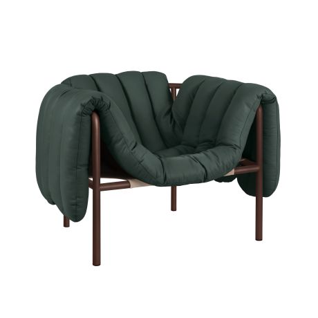 Puffy Lounge Chair, Dark Green Leather / Chocolate Brown