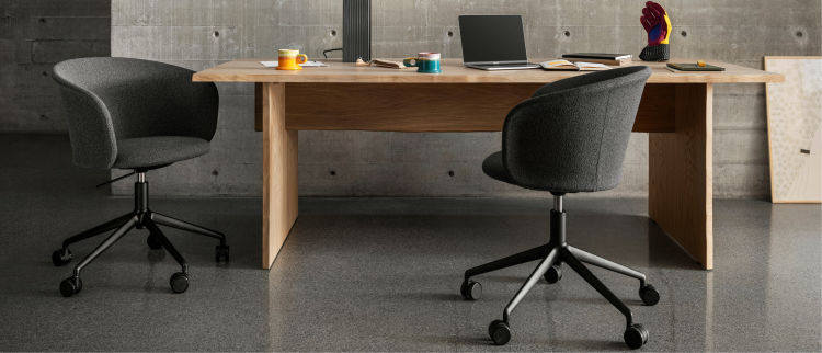 Hem - An office space featuring Bookmatch Table and Kendo Swivel Chairs in Graphite.