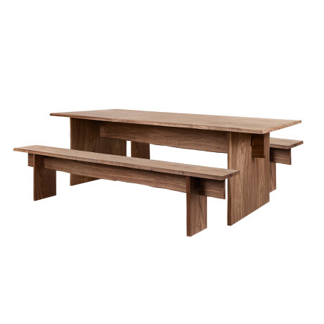 Bookmatch Table 220 cm / 86.6 in + Benches, Walnut