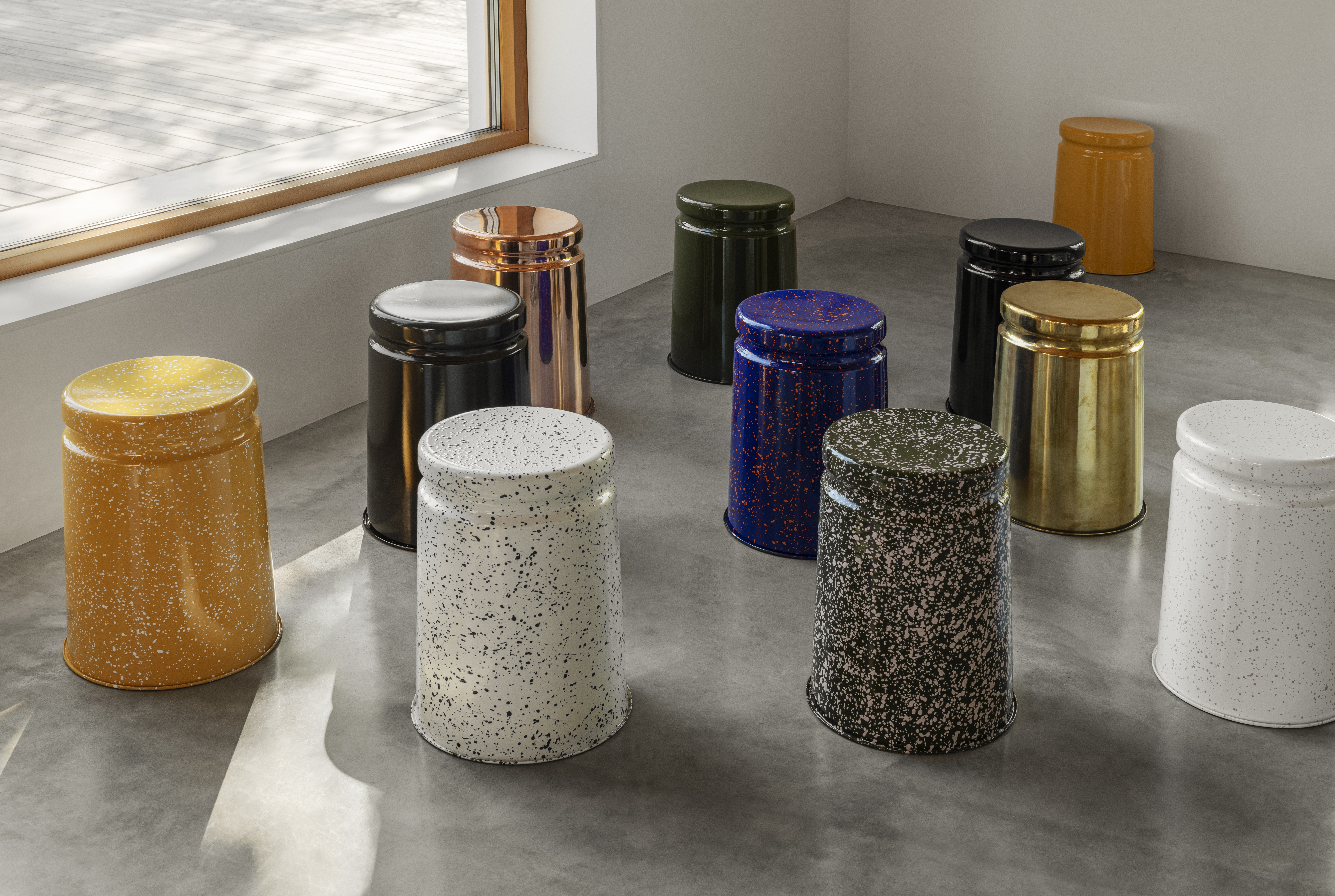 Hem - A collection of Last Stools in several different shades.