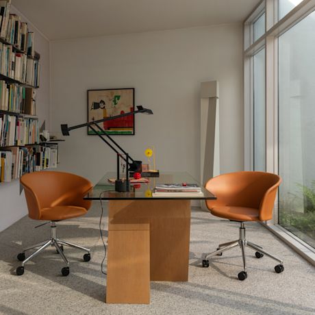Kendo Swivel Chair 5-star Castors, Cognac Leather / Polished