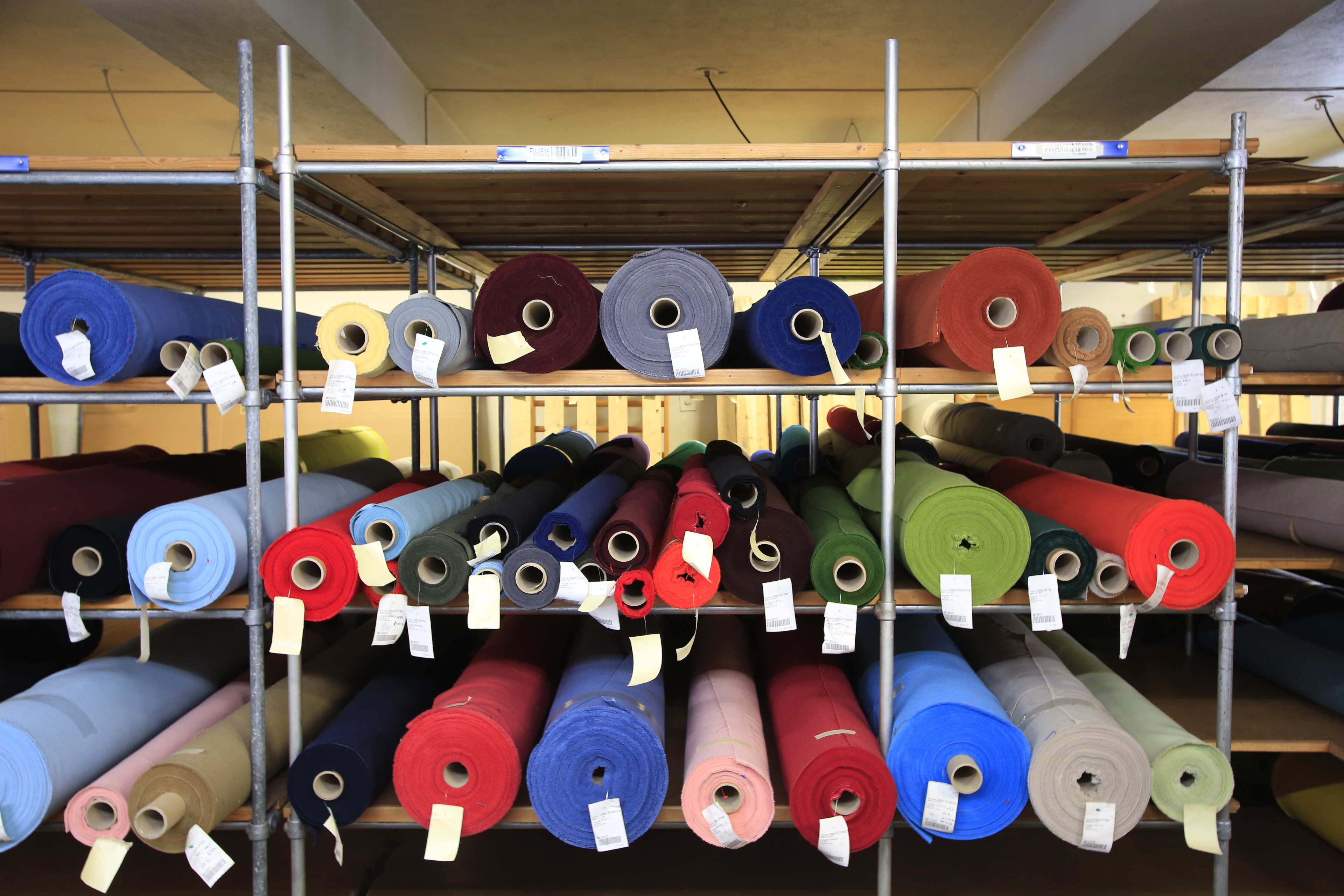 An editorial image from behind the scenes at the Palo Sofa textile factory.