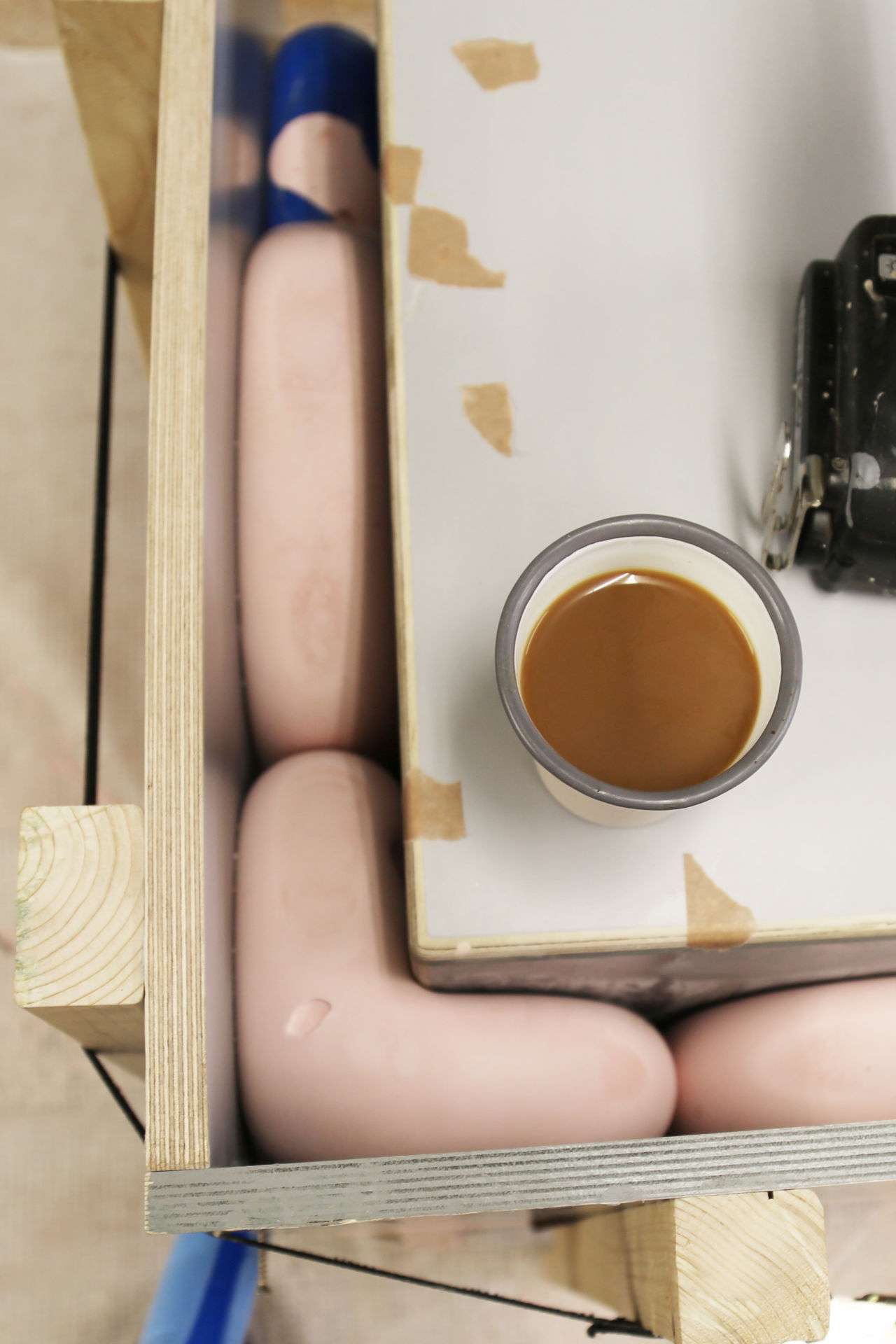 An editorial image from behind the scenes of building the Pink Counter for Hem's London pop-up shop, 2018.