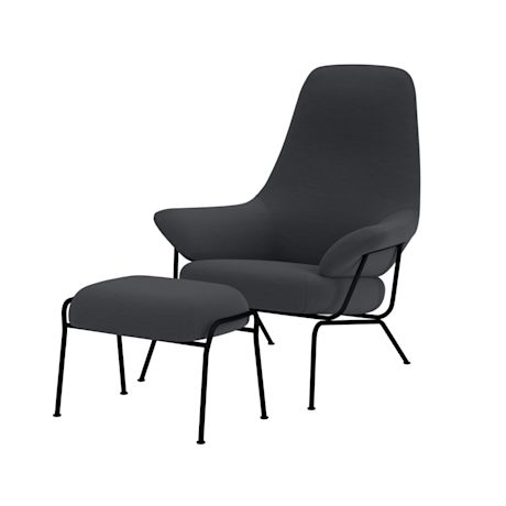 Hai Lounge Chair + Ottoman, Charcoal
