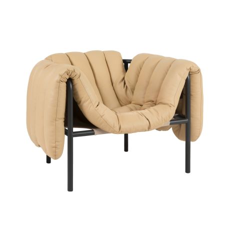 Puffy Lounge Chair, Sand Leather / Black Grey