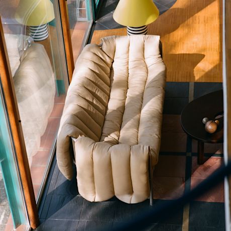Puffy 2.5-seater Sofa, Sand Leather / Stainless