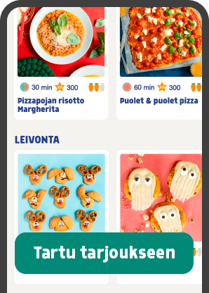 ## Nyt 14 päivän ilmainen kokeilu!
Lasten pelimäinen ja pedagoginen kokkaussovellus Carrot Kitchen sisältää videoreseptejä, taitovideoita ja kokkaushaasteita. Netistä tilatessasi saat 14 päivän pituisen ilmaisen kokeilujakson.
__Tartu tarjoukseen ja anna lapsestasi kuoriutua perheen mestarikokki.__