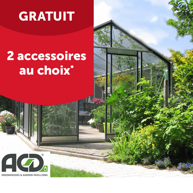 2 accessoires au choix gratuits à l'achat d'une serre Prestige ou Piccolo d'ACD (à l'exception de Miccolo)