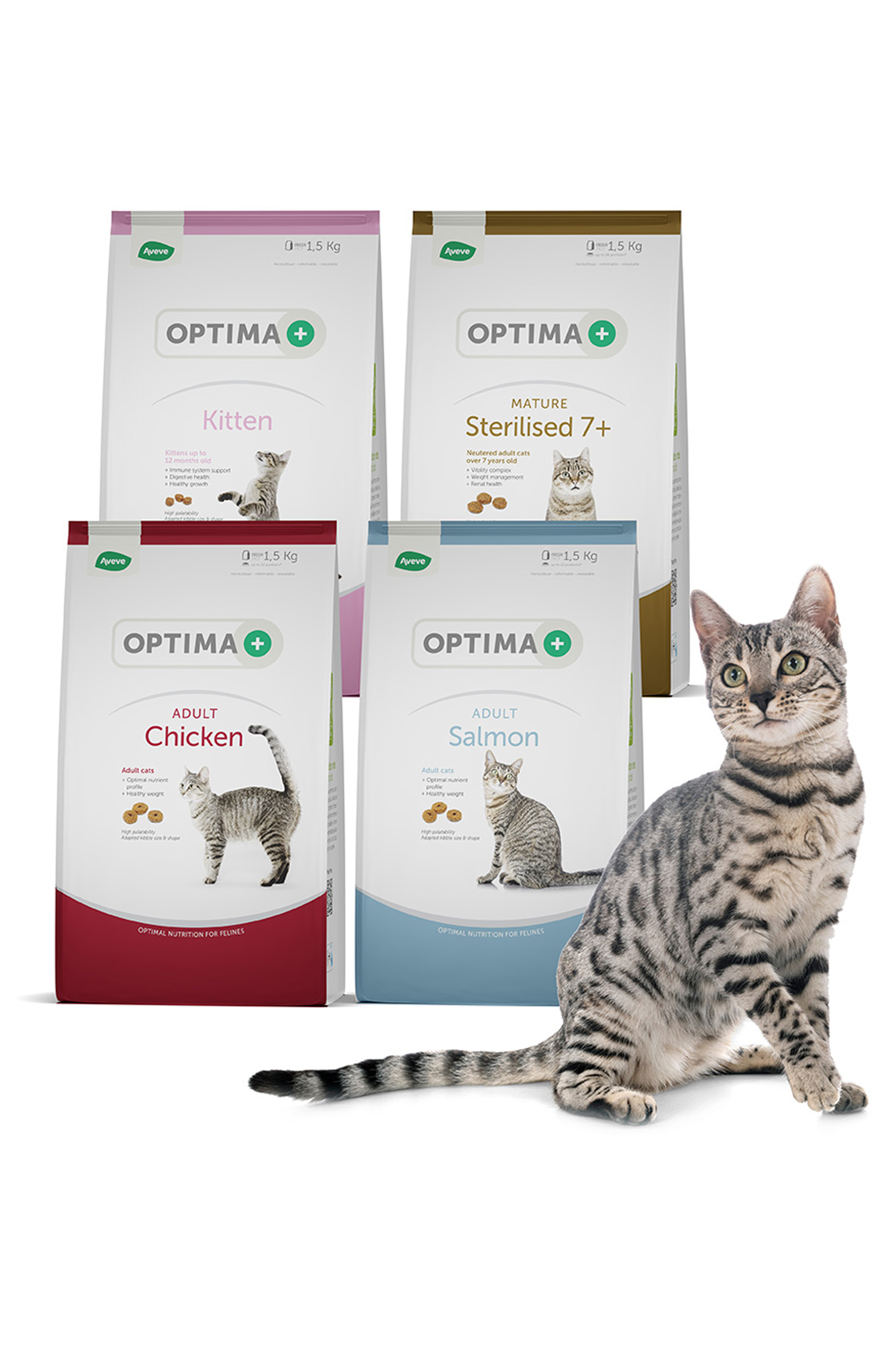 Aliments premium Optima+ pour votre chat - Aveve