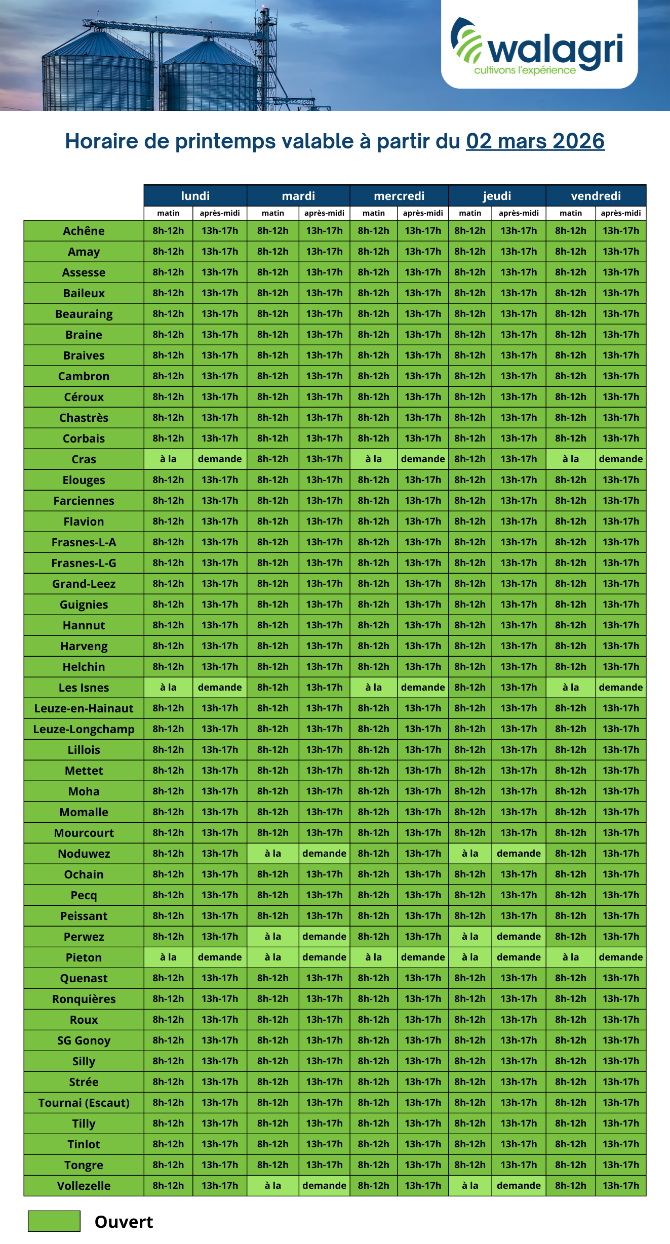 depots horaire printemps 2026