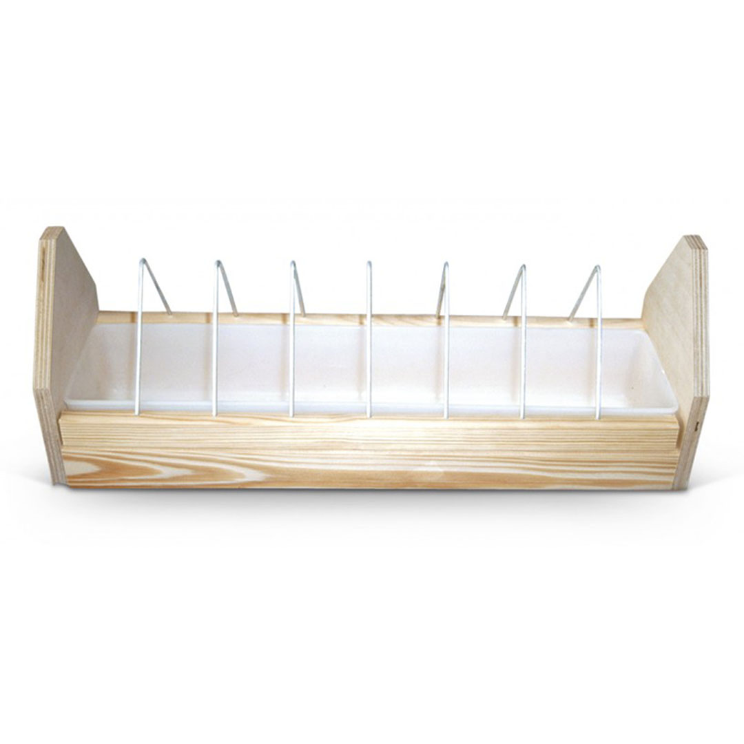 Image Eetbak in hout met kantelrooster en kunststof schaal