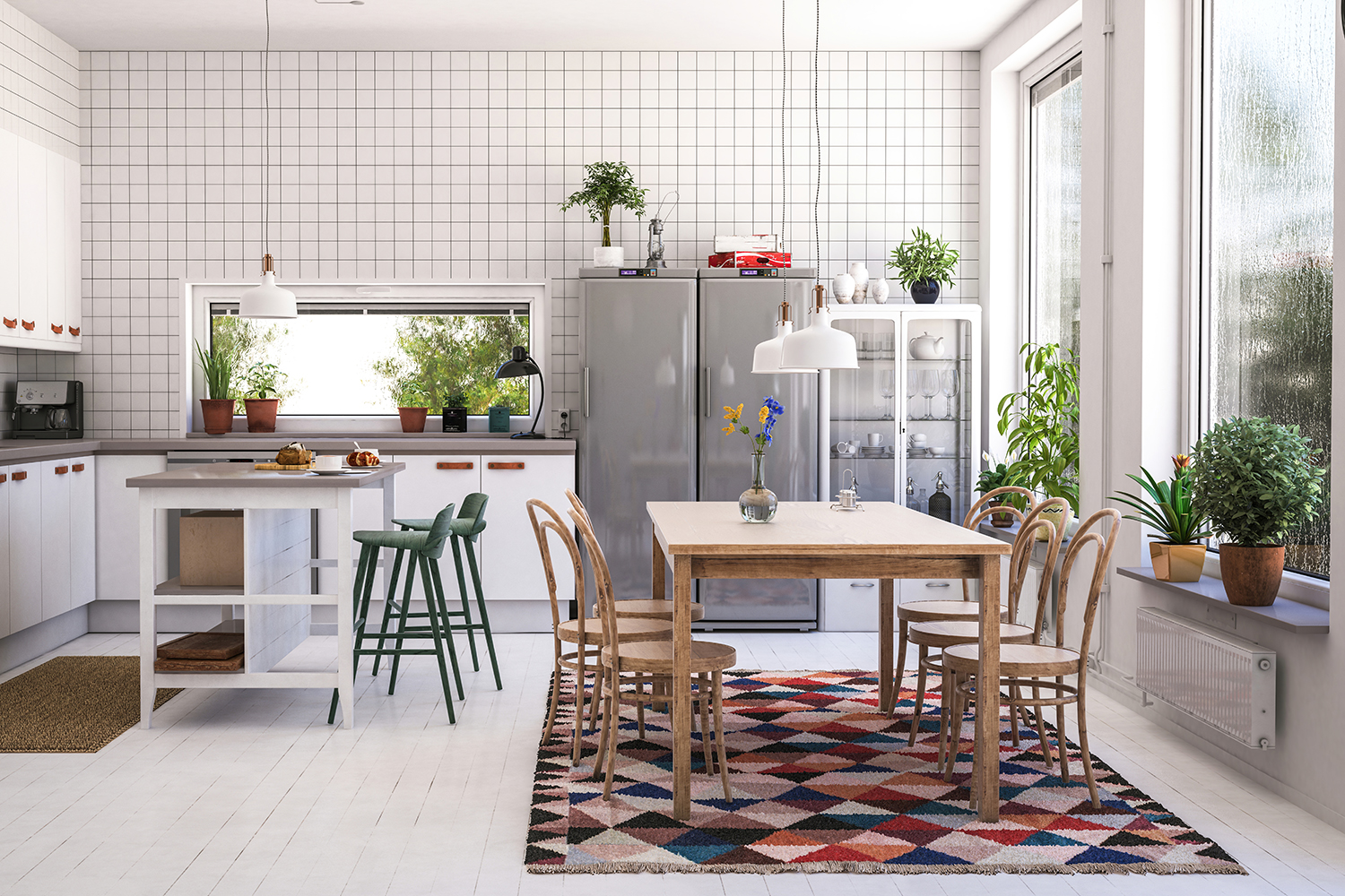 Image d’une cuisine avec de nombreuses plantes vertes d’intérieur