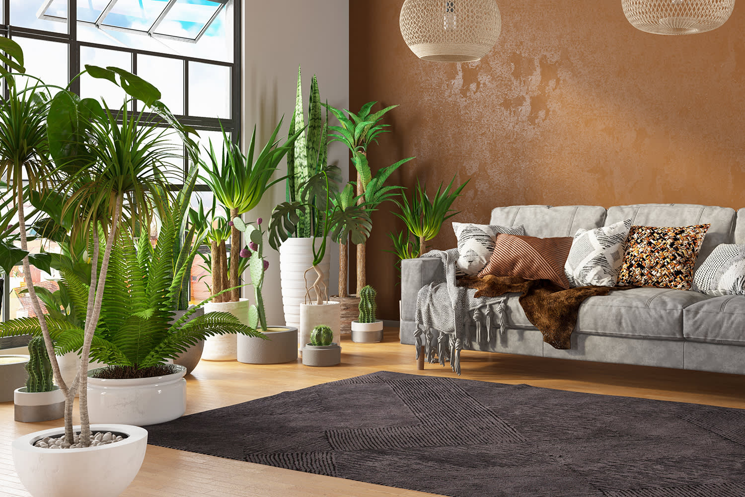 Afbeelding van urban jungle in een boho chic woonkamer