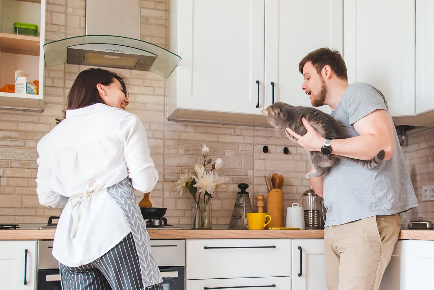 Propriétaire en train de cuisiner et chat – Aveve