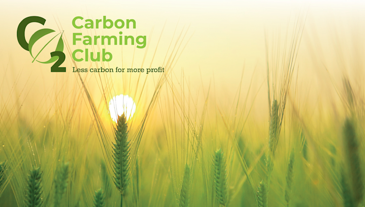 Carbon Farming Club Image Moins de CO2 plus de profit Champ de céréales au soleil couchant