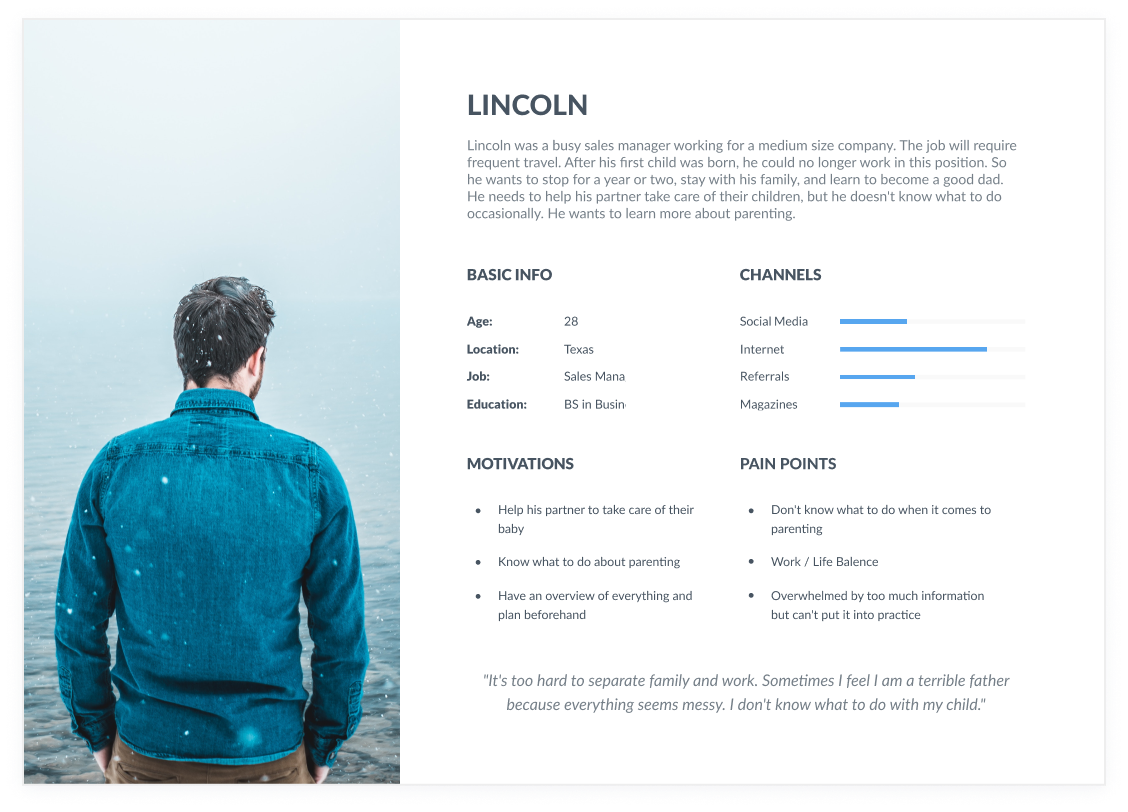 Lincoln is a new dad who helps care for his child and needs to know all the problems he could face during a specific period because he wants to be prepared and help his wife when needed.