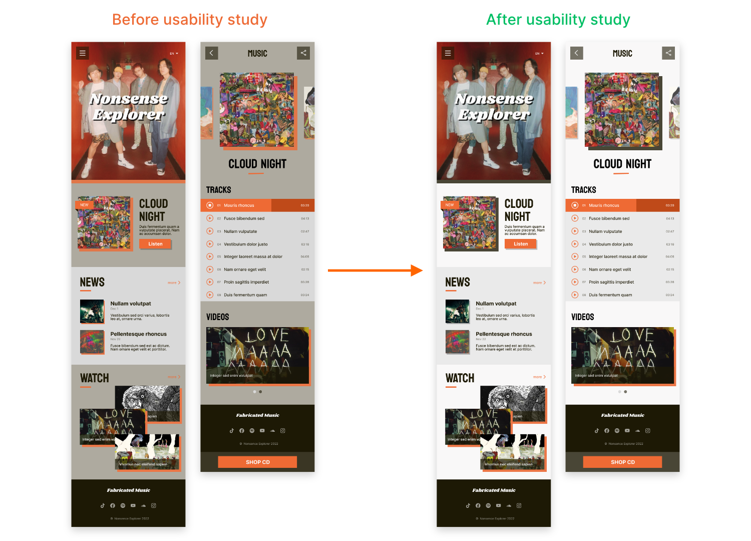 The second usability study revealed that the color contrast of the overall app looks a bit “dirty” and needs to be optimized. I change the color from gray to light gray so that the overall design is cleaner, making the graphic content pop out more and also making the content easier to read.