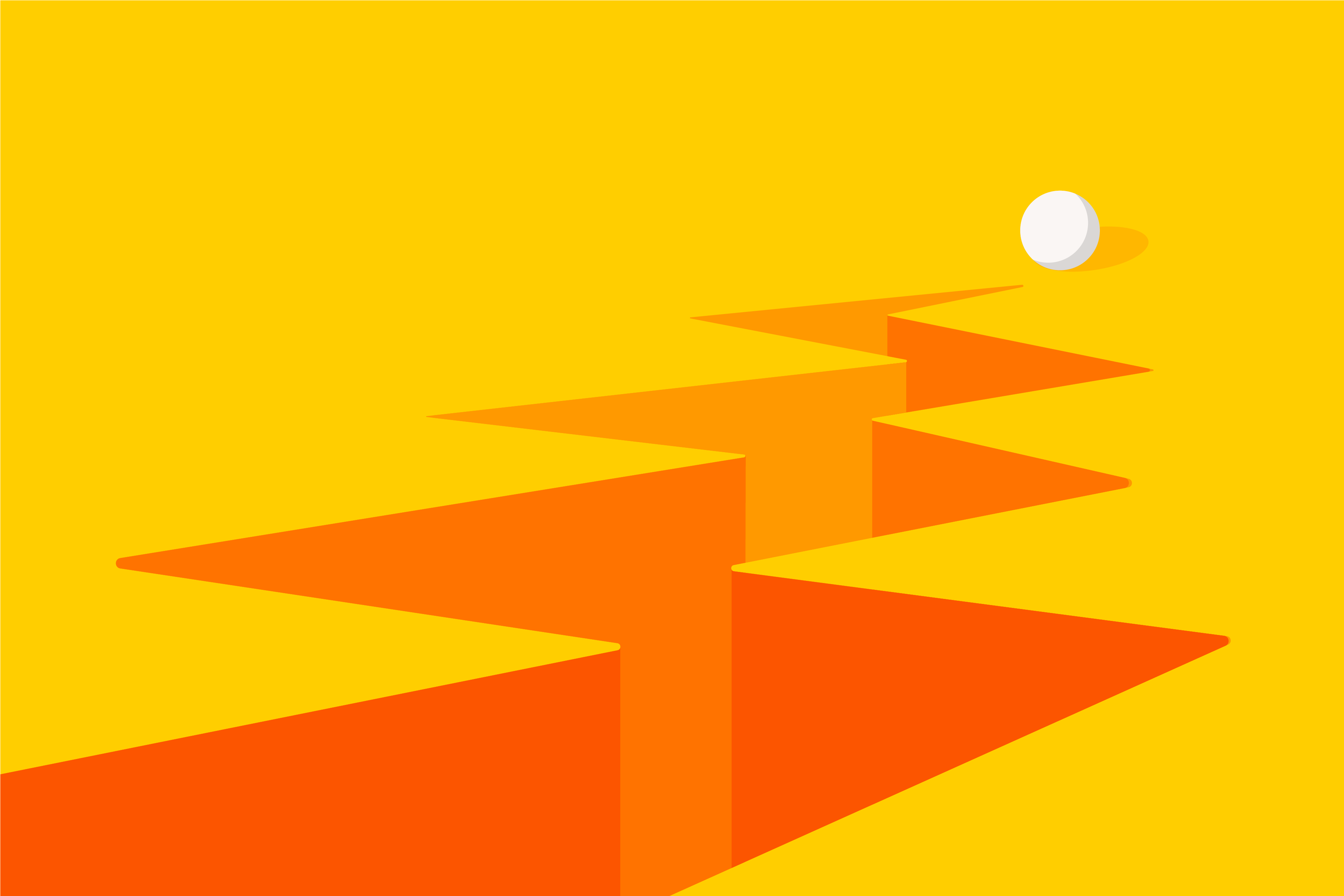 White ball approaching an orange divided cliff